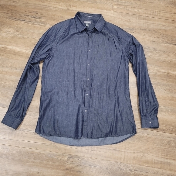 Kenneth Cole Reaction Mens Super Slim Fit Button Snap Dress Shirtsl Size Large - Picture 2 of 5